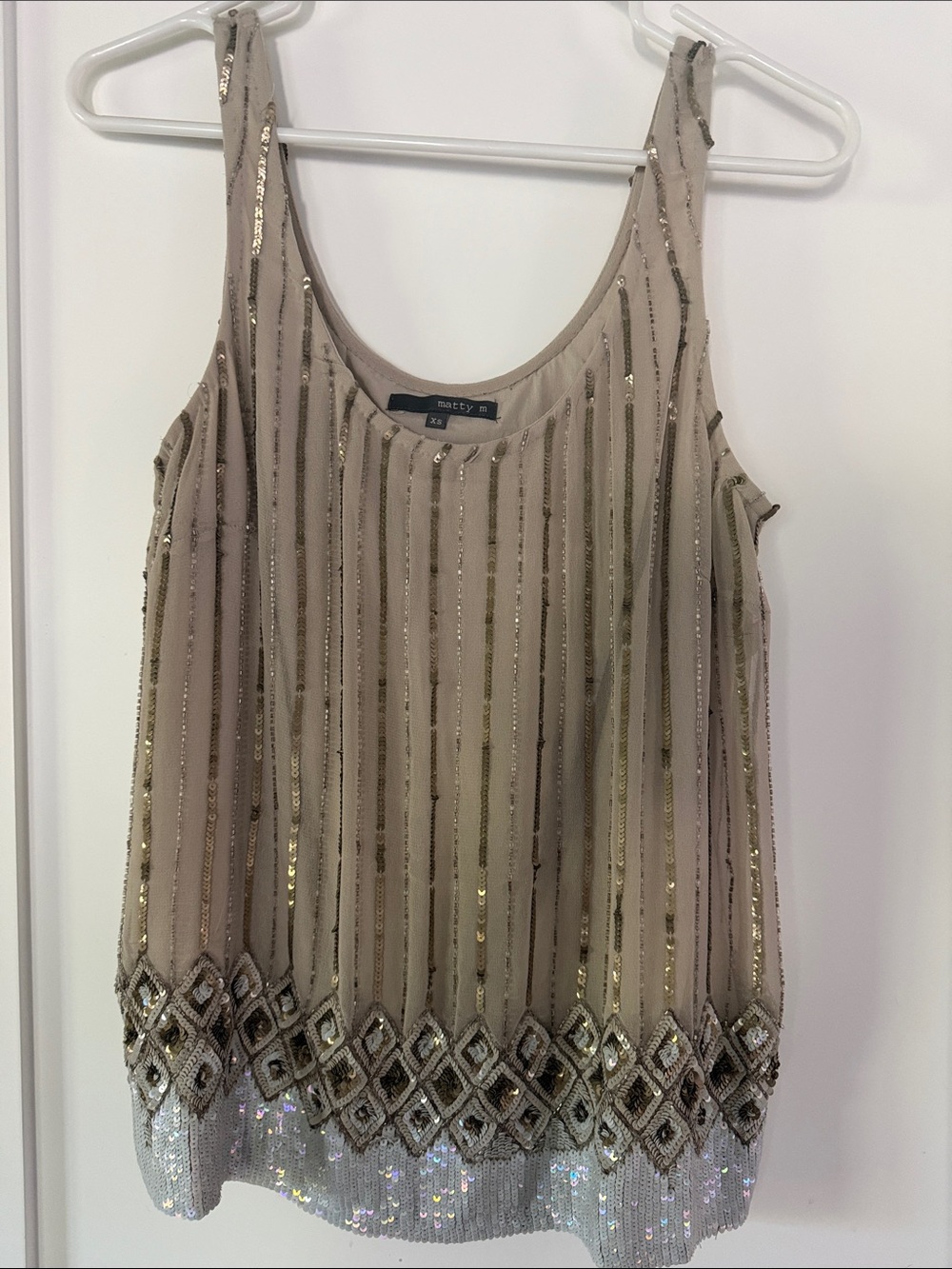 Matty M Taupe Sequin-Trim Scoop Neck Camisole